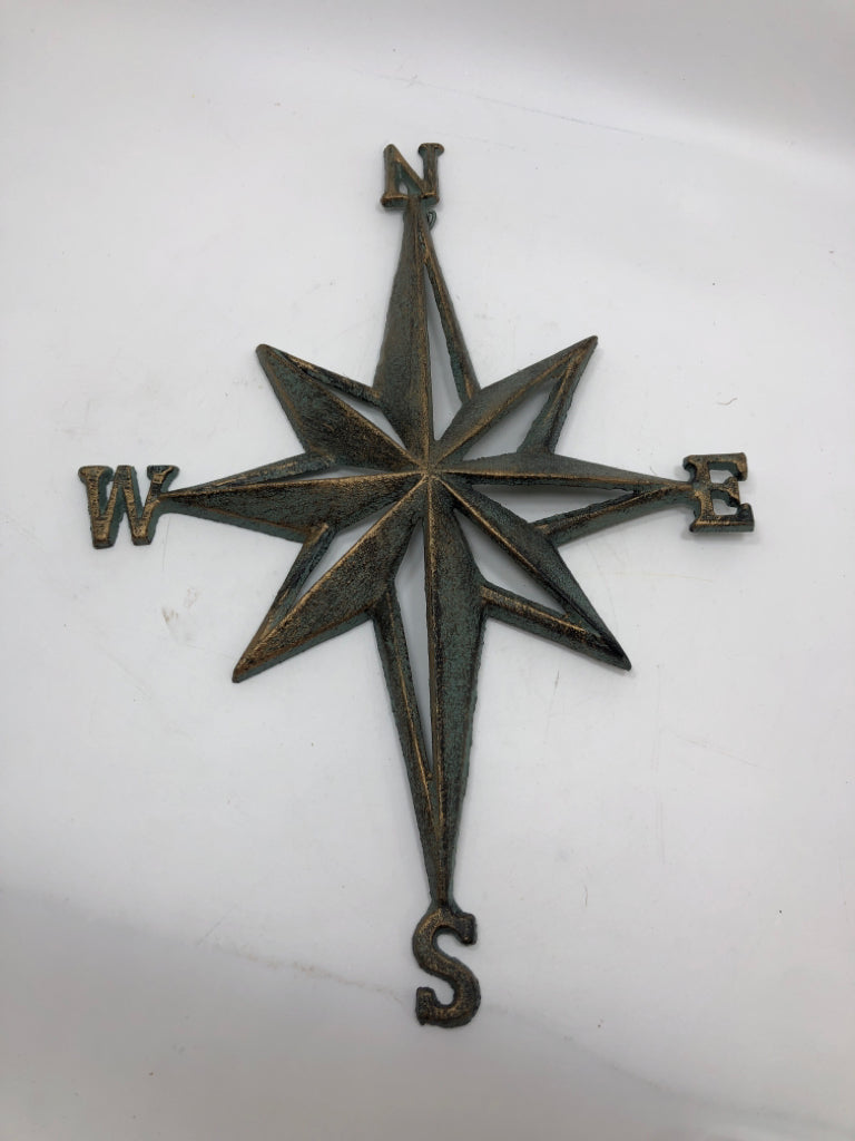 GREEN METAL WALL COMPASS.