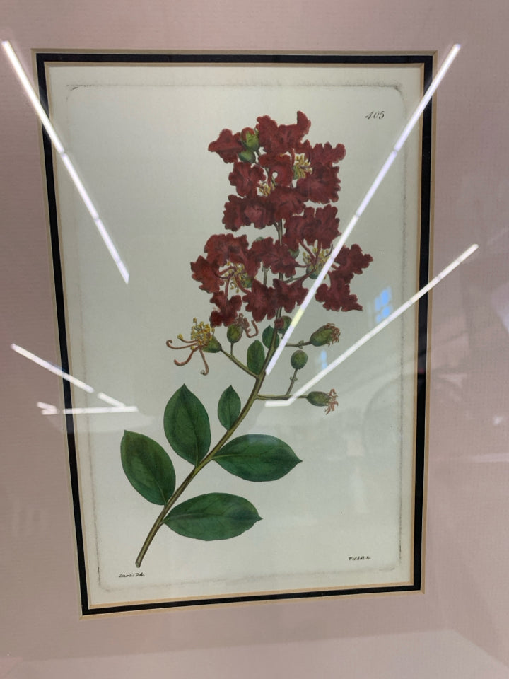VTG "405" RED FLORAL ILLUSTRATION.
