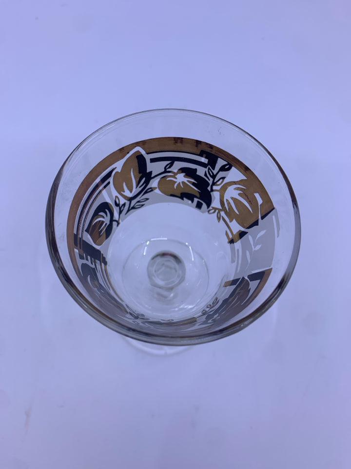 4 VTG GOLD LEAVES W FROSTED ACCENTS WINE GLASS GLASSES.