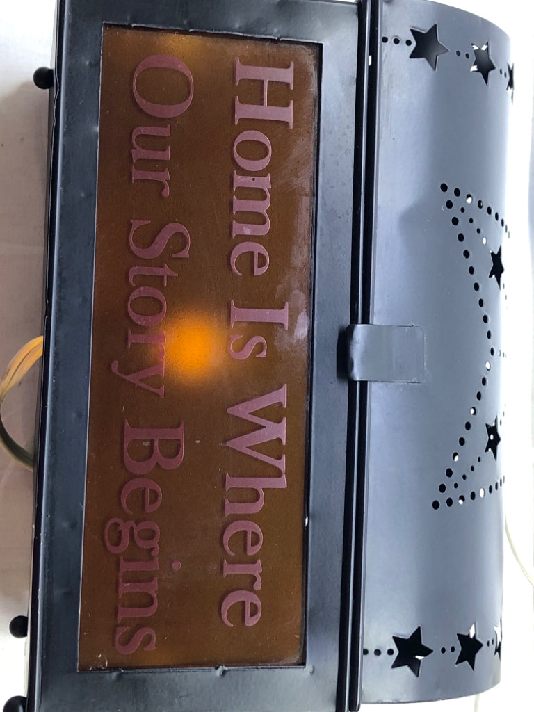 "HOME IS WHERE OUR STORY" BLACK METAL STAR PIERCED LIGHT UP CHEST.