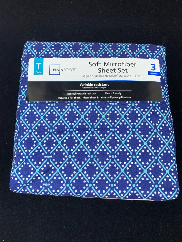 DARK BLUE W/ TEAL DIAMOND PATTERN SHEETS.