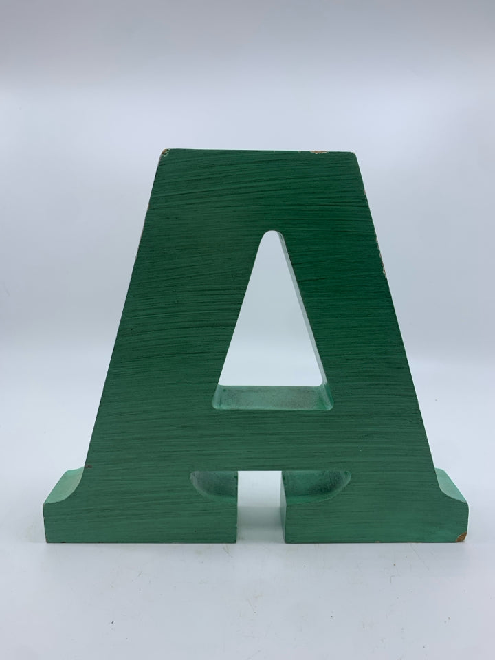 GREEN DISTRESSED WOODEN "A".