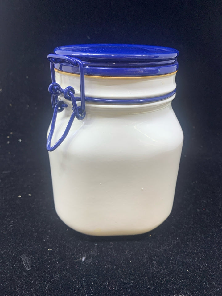 VTG WHITE CANISTER W BLUE LID.