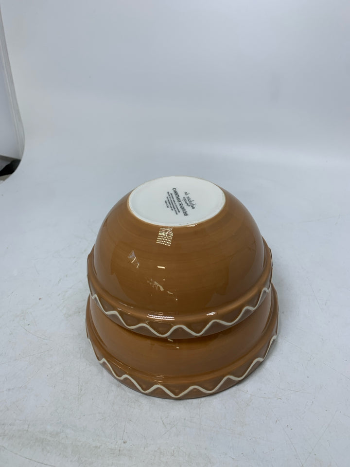 2 NESTING GINGERBREAD BOWLS ST NICHOLAS.