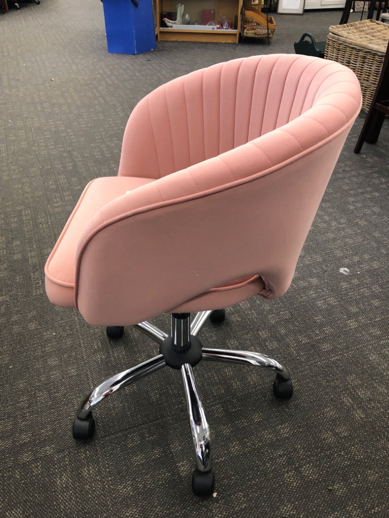 PINK FABRIC ROLLING CHAIR.