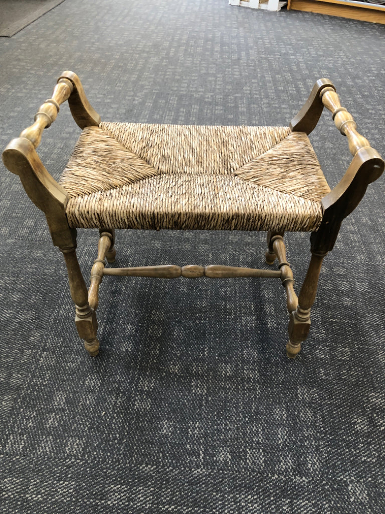 VTG STYLE WOODEN STOOL W/WOVEN SEAT.