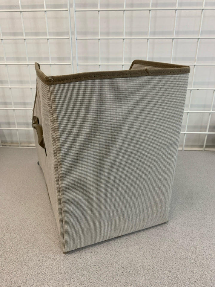 BROWN FABRIC FOLDABLE LETTER STORAGE BIN.