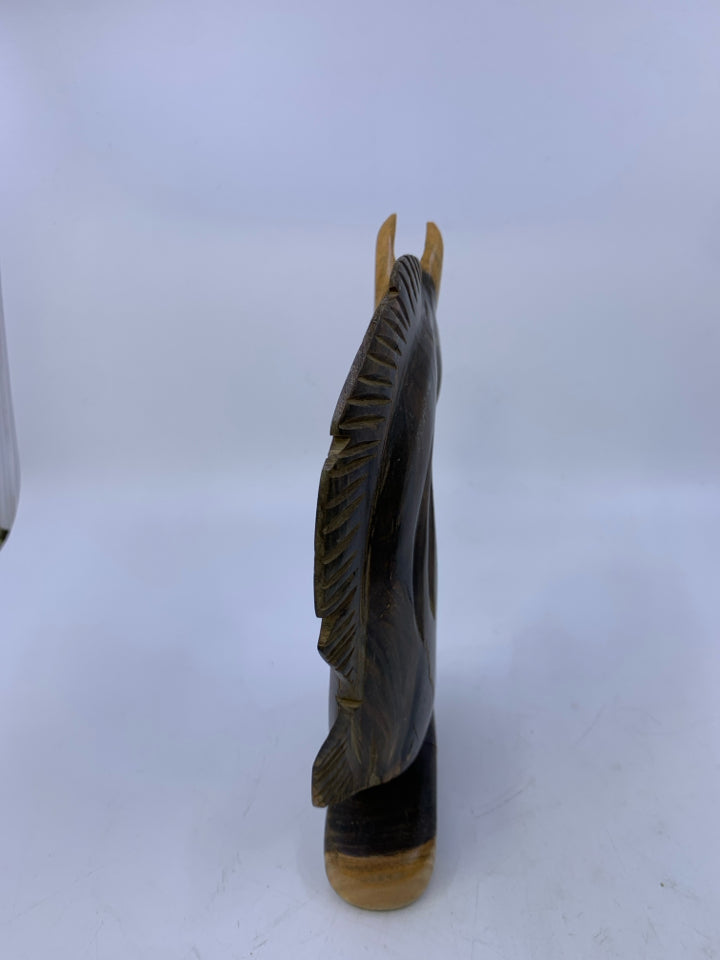 WOOD CARVED 2 TONED HORSE HEAD.