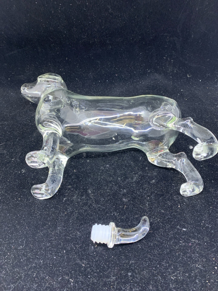 GLASS STANDING DOG DECANTER.