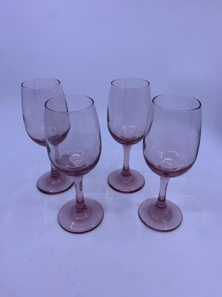 4 PALE PINK WINE GLASSES.