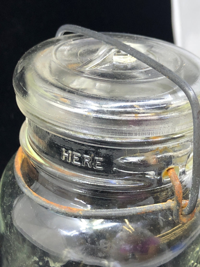 VTG BALL MASON JAR W METAL CLASP.
