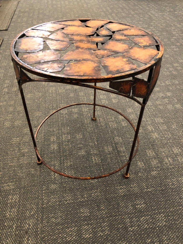 GEOMETRIC CUT-METAL RUSTIC PLANT STAND/ SIDE TABLE.