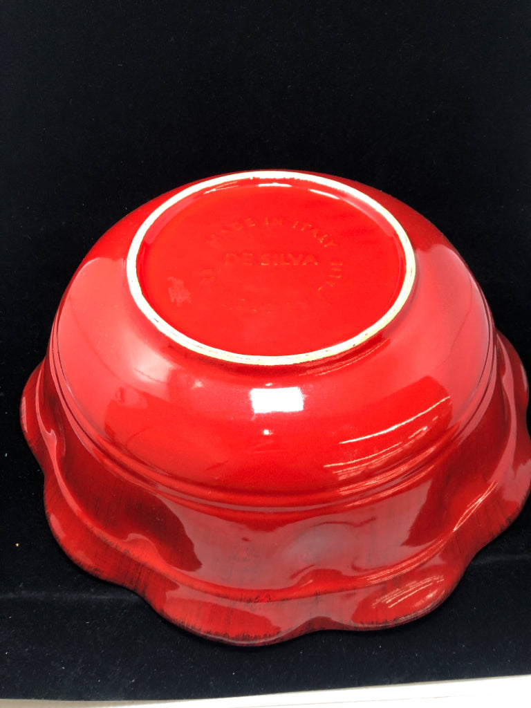 LG RED RUFFLE SERVING BOWL.