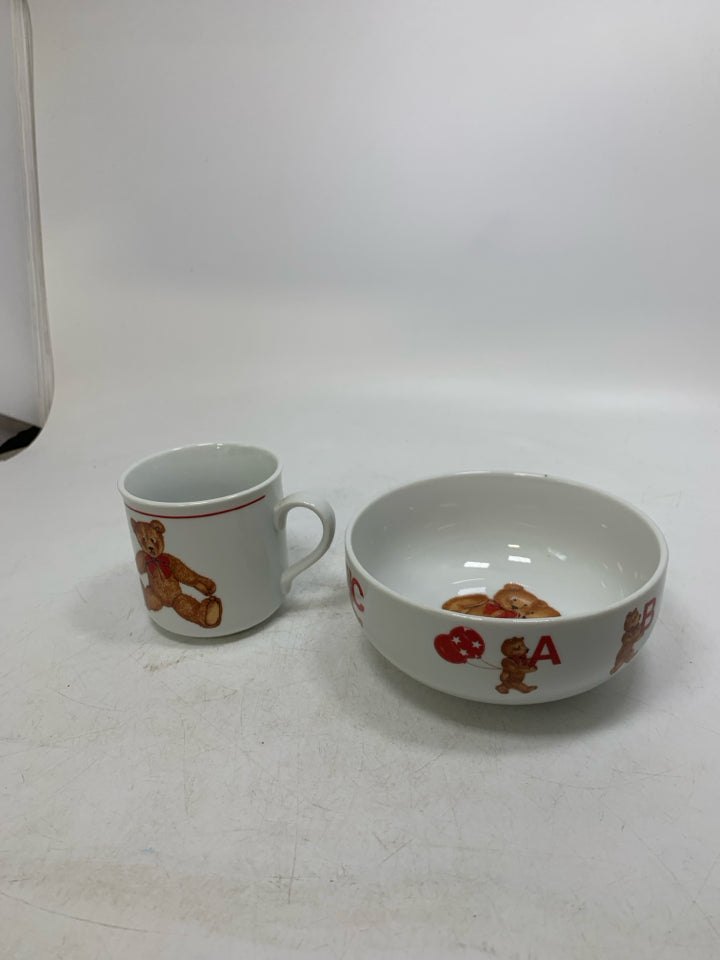2 PC TEDDY BEARS READING BOOK KIDS MUG/BOWL CURZON.