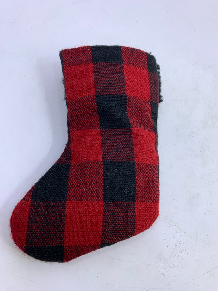 MINI RED BUFFALO PLAID STOCKING W/ POLAR BEAR.
