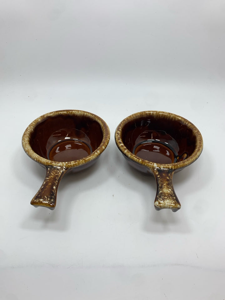 2 BROWN DRIP GLAZE CERAMIC SOUP BOWL.