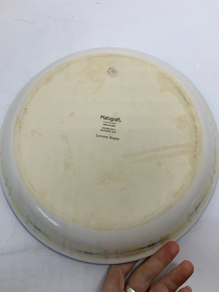 SHALLOW YELLOW INSIDE FLORAL SERVING BOWL.