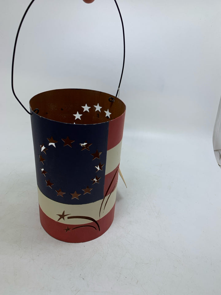PIERCED PATRIOTIC CYLINDER LANTERN.