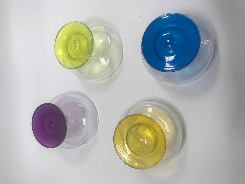 4 COLORFUL PEDESTAL BOWLS.