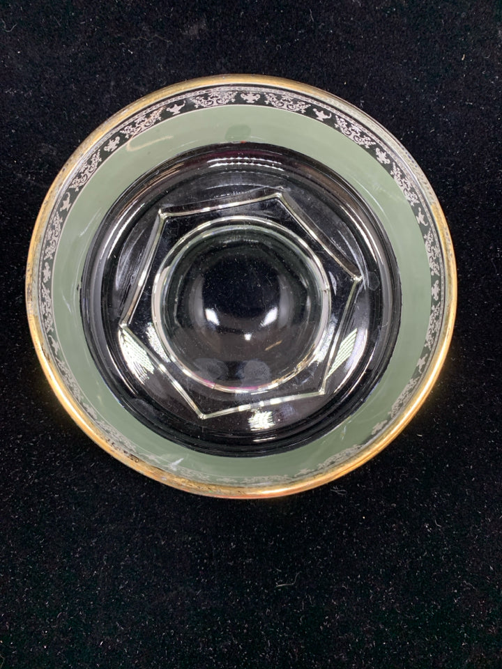 VTG 5PC HELLENIC GREEN GLASS SERVING BOWL W/4 BOWLS.