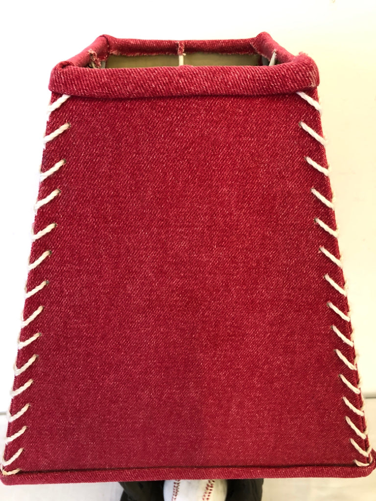 BASEBALL LAMP W RED SHADE.