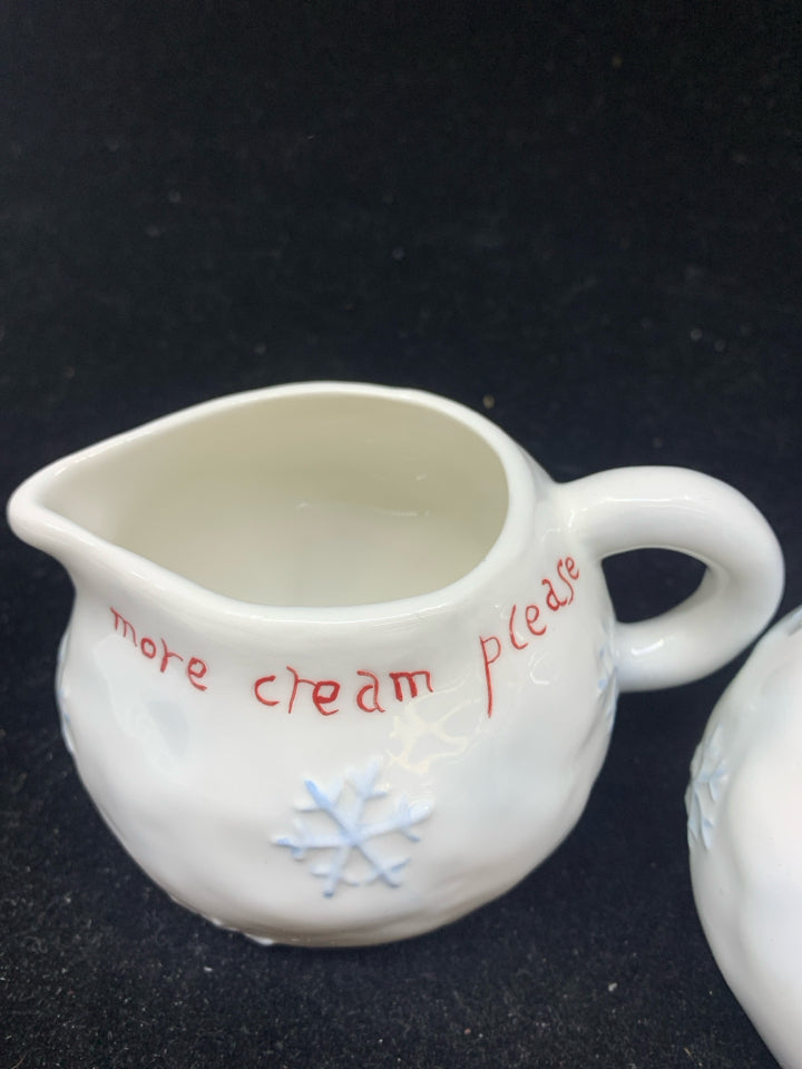 2 SUGAR & CREAMER SNOWBALL SHAPED SNOWFLAKES.