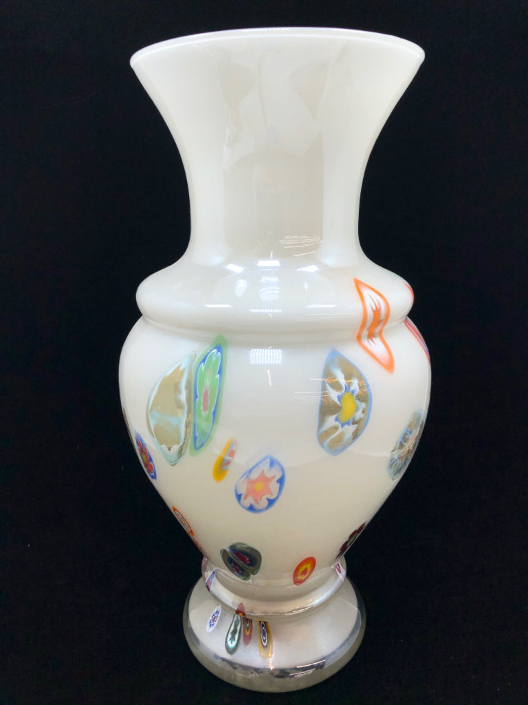 WHITE ABSTRACT COLORED LARGE VASE.