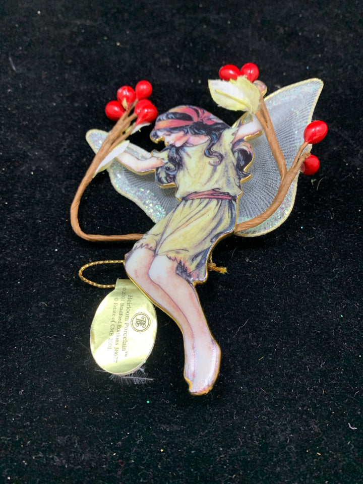 THE ROSE HIP FAIRY PORCELAIN ORNAMENT.