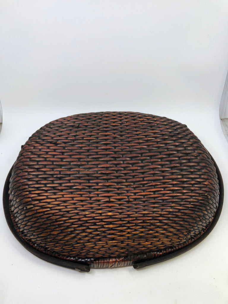 DARK BROWN OVAL BASKET W/ 2 HANDLES.