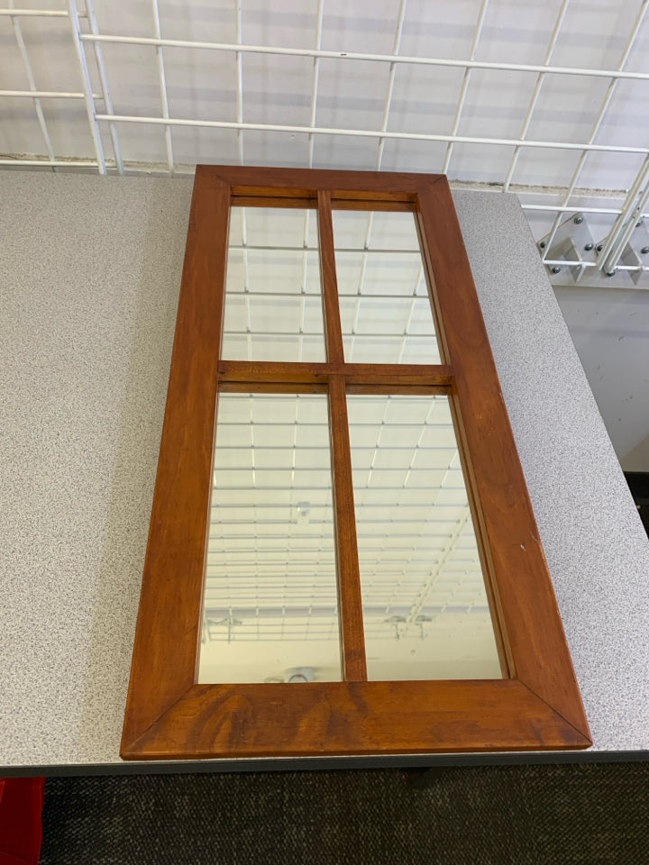 WOOD WINDOW PANE MIRROR.