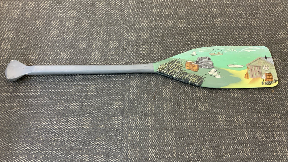 WOOD OAR DECOR W/COTTAGE PAINTING.