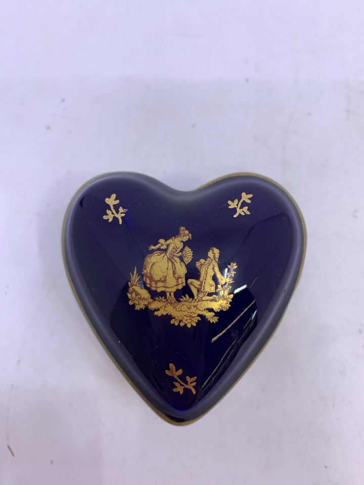 COBALT BLUE GOLD ACCENTS HEART SHAPED LIMOGE FRANCE.