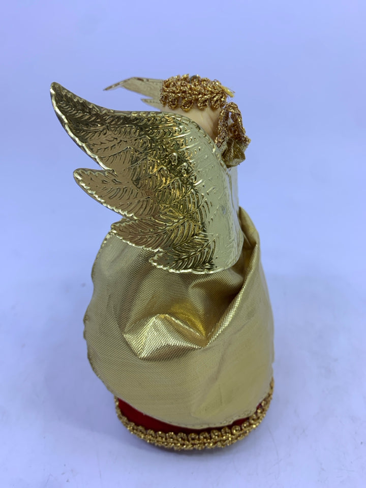 MINI RED DRESS GOLD WINGS/CAPE ANGEL TREE TOPPER.