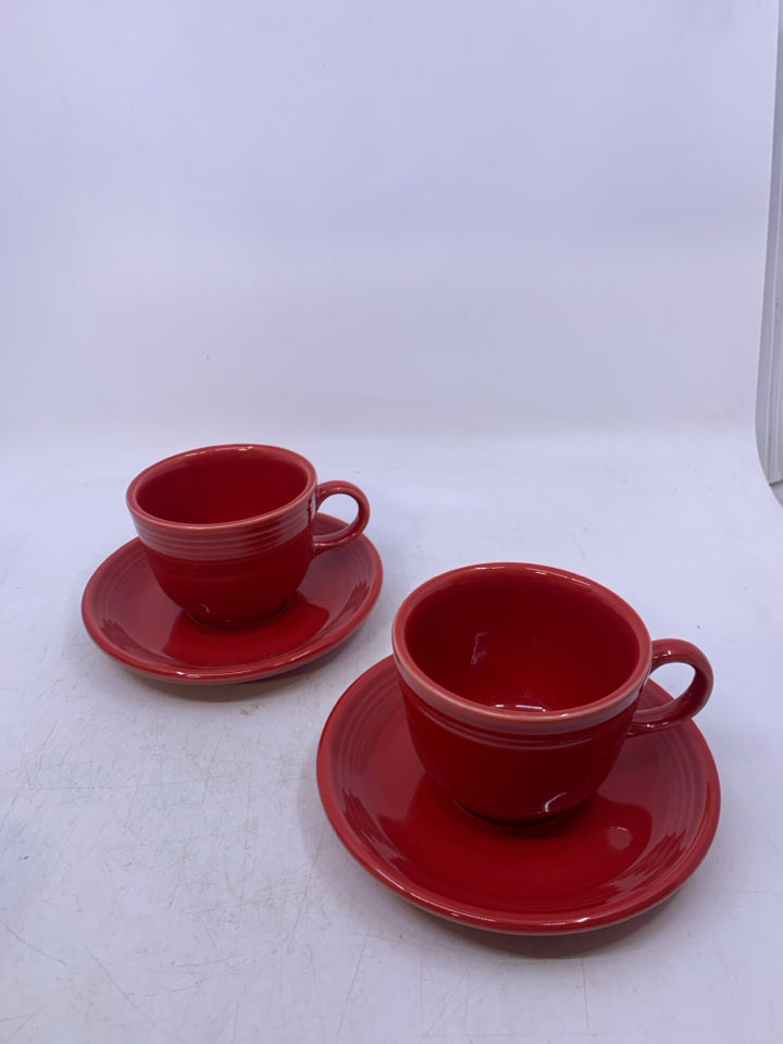 SVC 2 SCARLET RED TEACUP SAUCER SET.