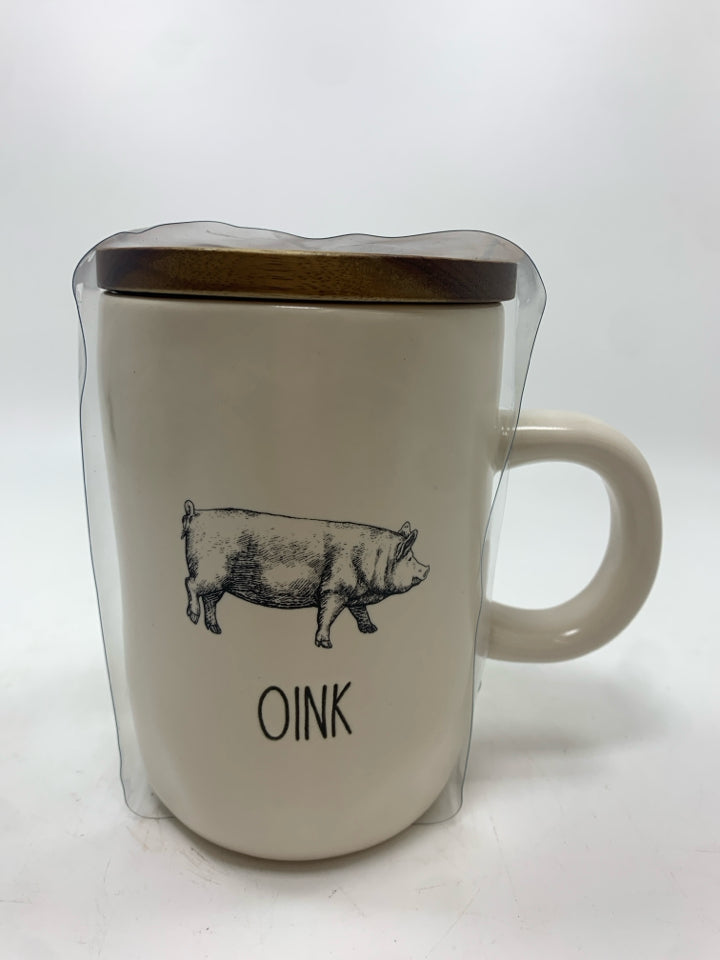 NIP "OINK" MUG W/LID.