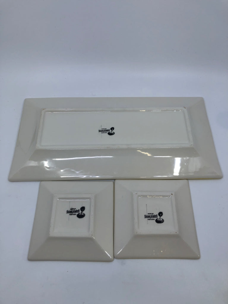 3PC PORTUGUESE YELLOW CERAMIC PLATTER + 2 PLATES.