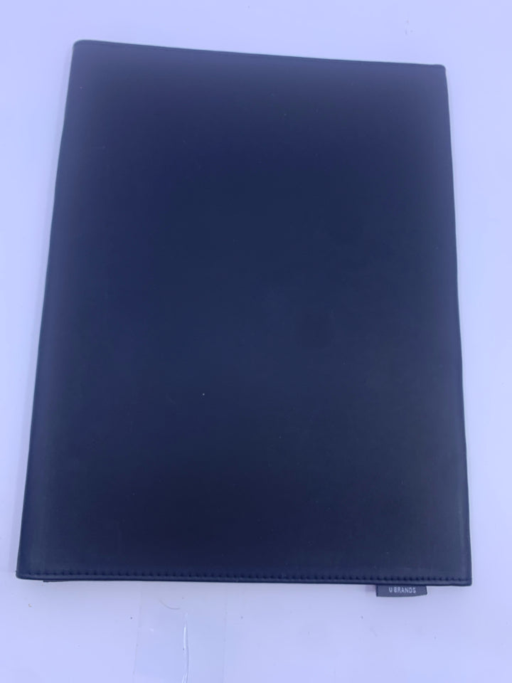 FAUX BLACK LEATHER ENVELOPE FOLDER.