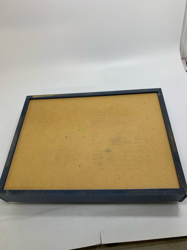 BLUE WOOD TRAY W/ FLYING ANGEL HOLDING STAR.