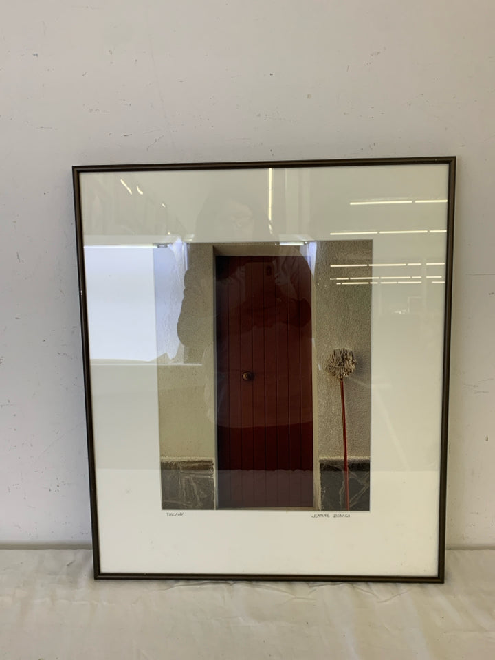 MAROON DOOR IN TUSCANY- SIGNED FRAMED PRINT.