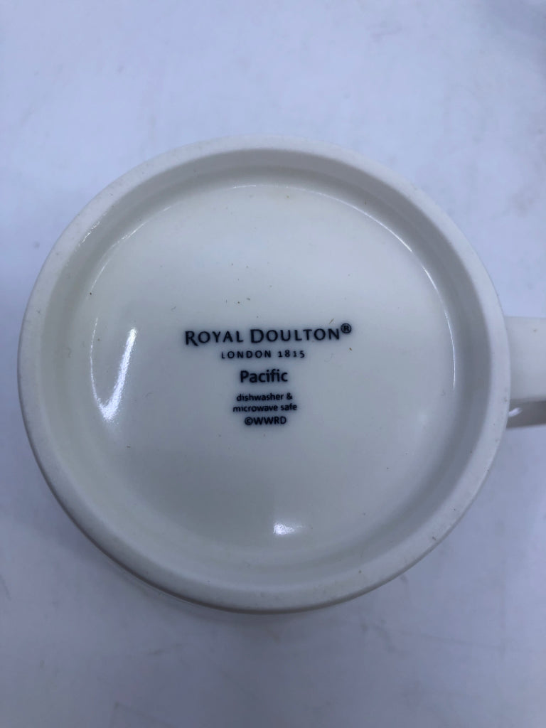 4 BLUE WHITE CIRCLES/STRIPES MUGS ROYAL DOULTON PACIFIC.