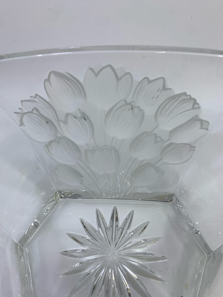 FROSTED TULIP ANGLED VASE.