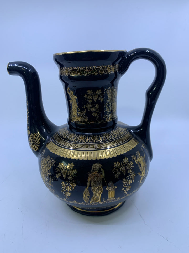 VTG BLACK/ 24K GOLD GREEK MYTHOLOGY PATTERN COFFEE POT.