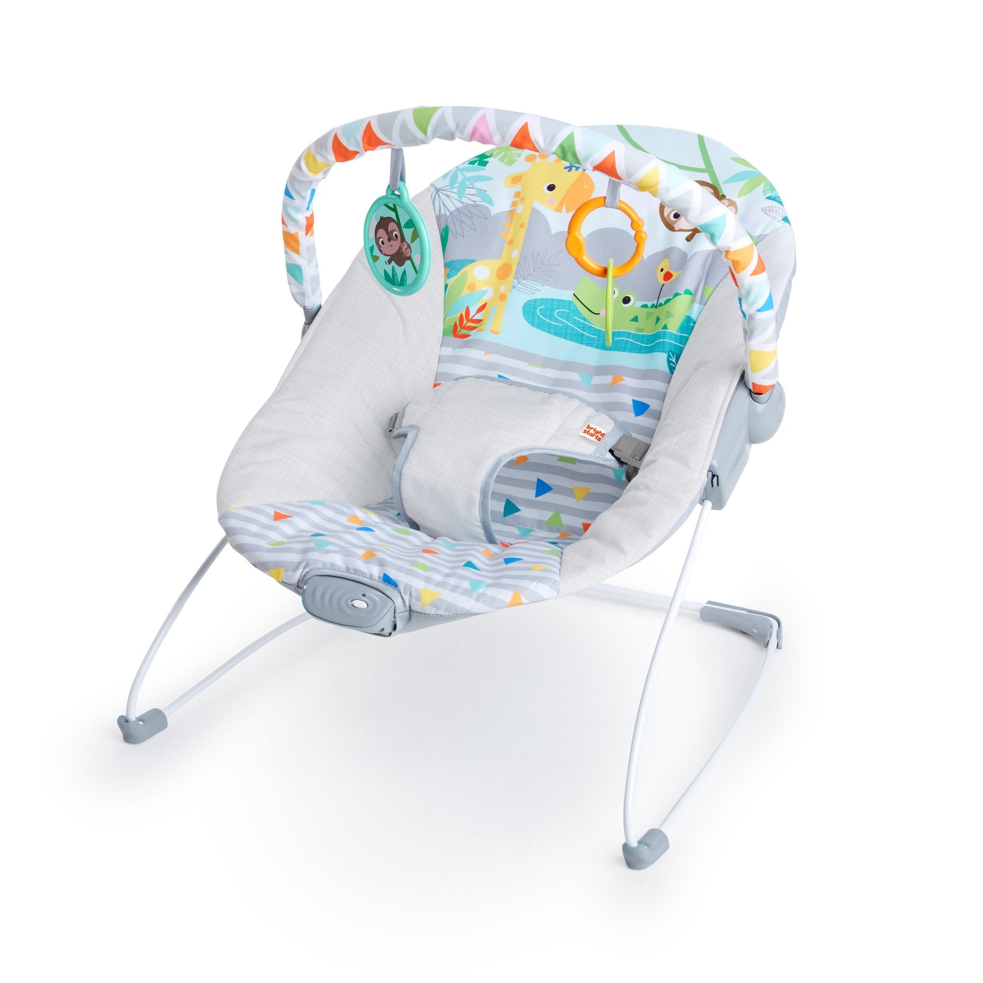 Bright Starts Vibrating Infant Baby Bouncer with Toy Bar Safari Fun -
