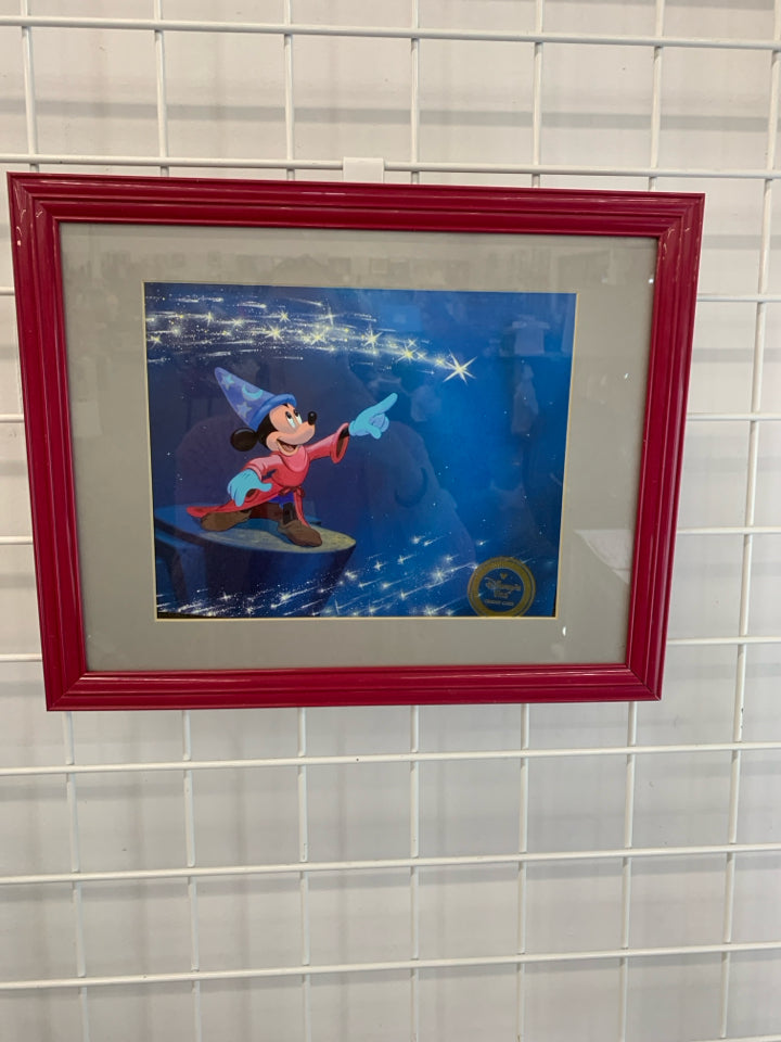 SORCERERS APPRENTICE MICKEY MOUSE FRAMED PRINT W/VISA STAMP.