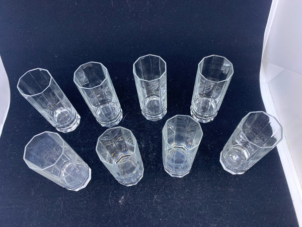8 NARROW RIBBED DECAGON SHAPED GLASSES.