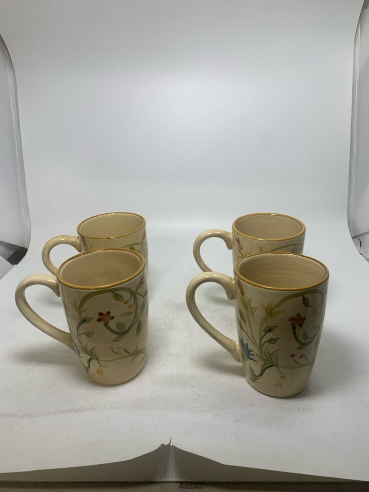 4 FLORAL MUGS.