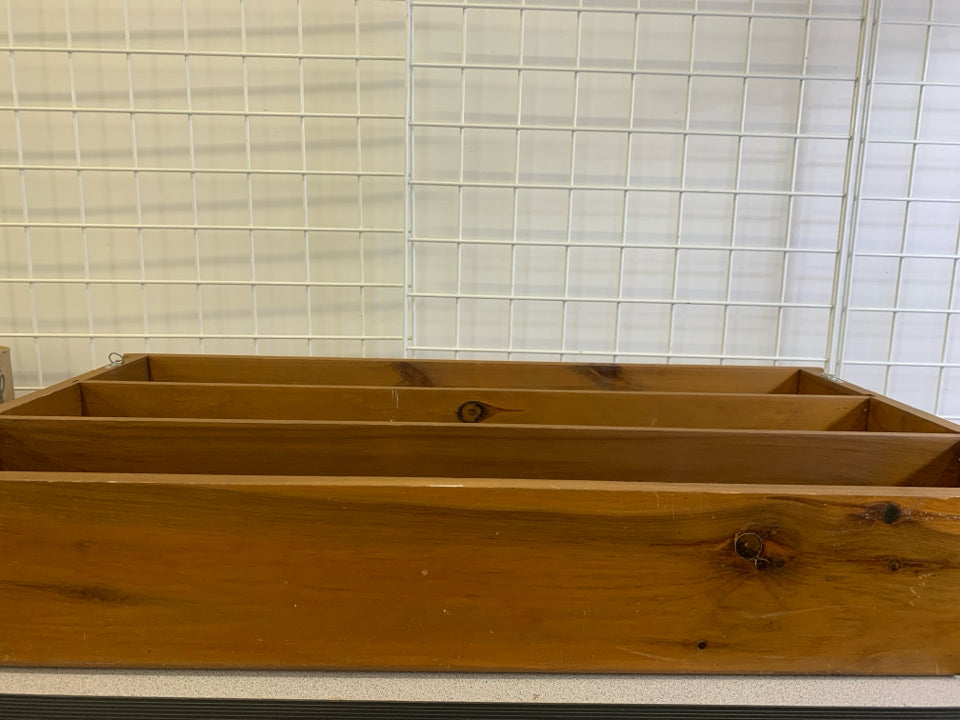 3 TIER WOOD SHELF W/ HEART CUTOUTS.