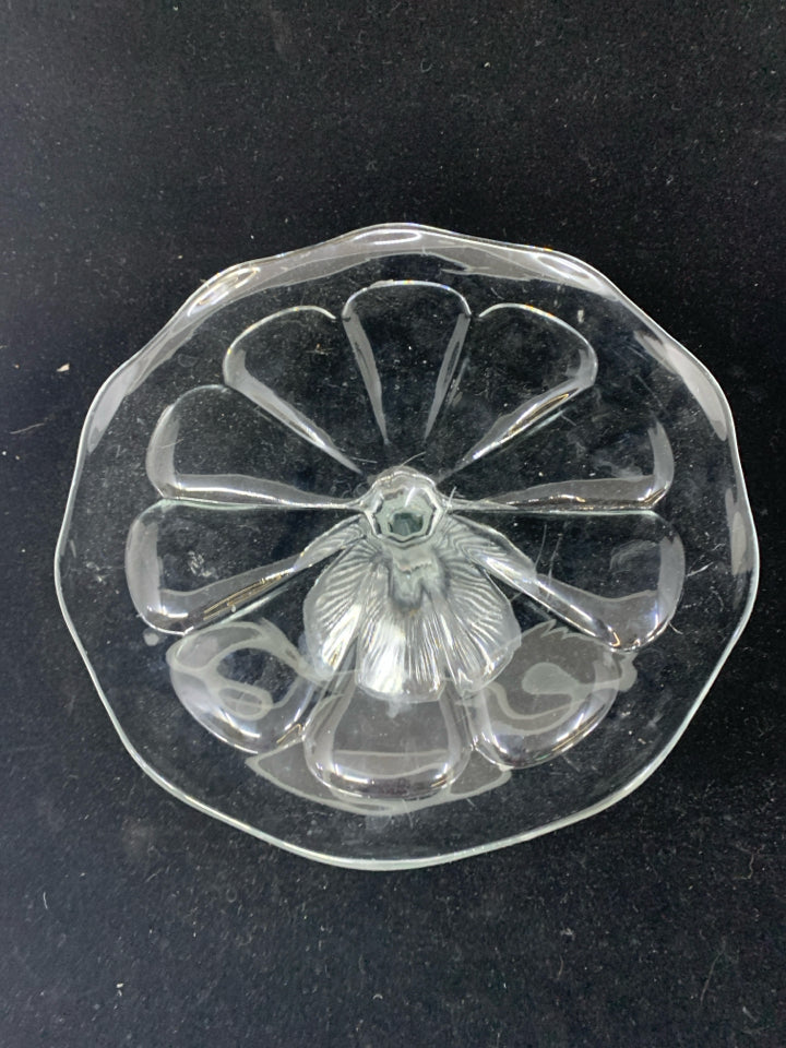 CLEAR GLASS FOOTED CAKE STAND.