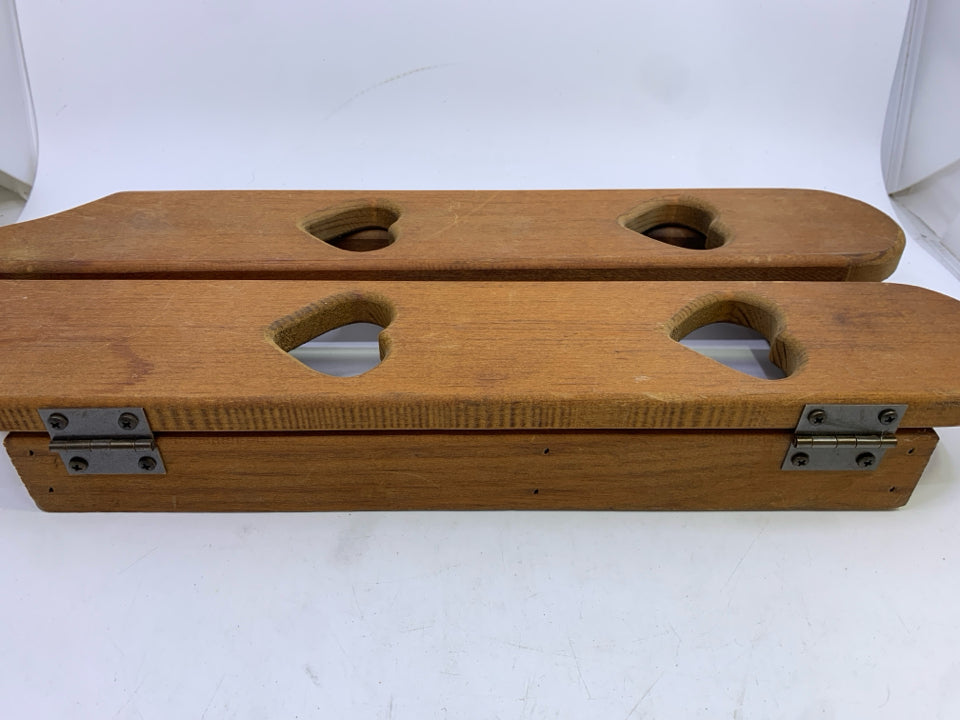 PRIMITIVE WOOD CUTOUT HEARTS OPENING SHELF.