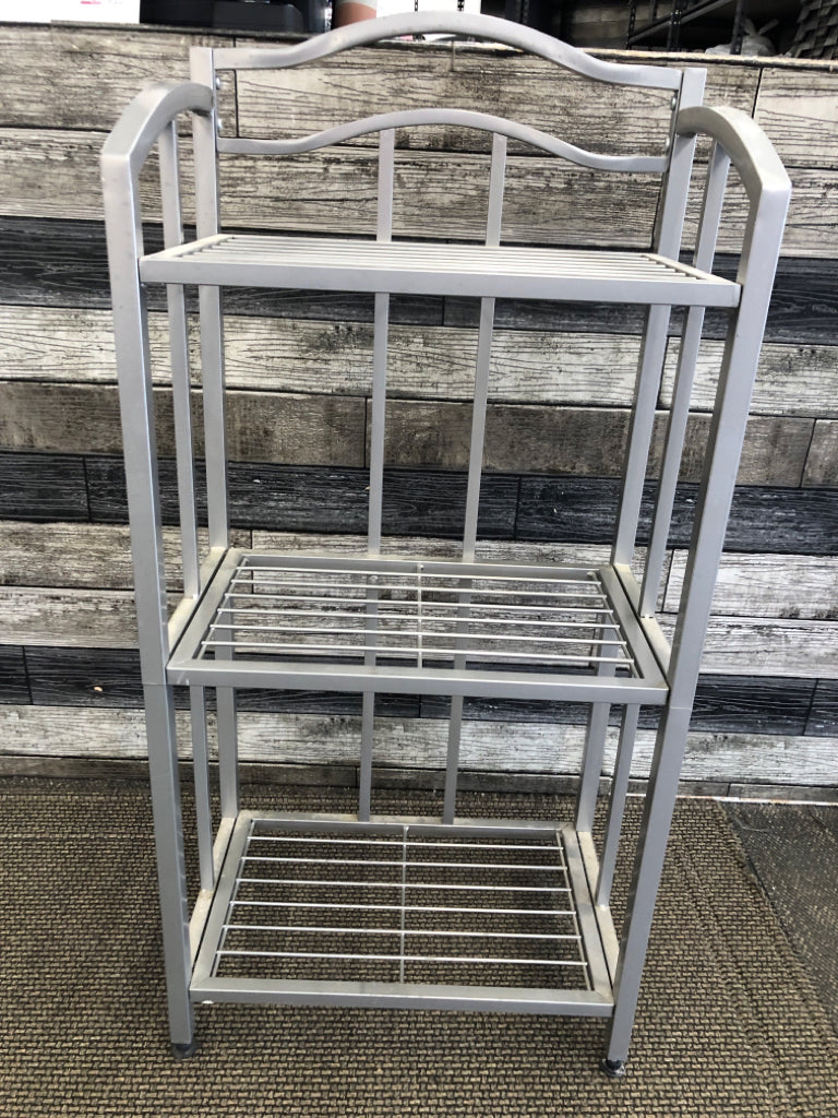 3-TIER GRAY METAL SHELF.